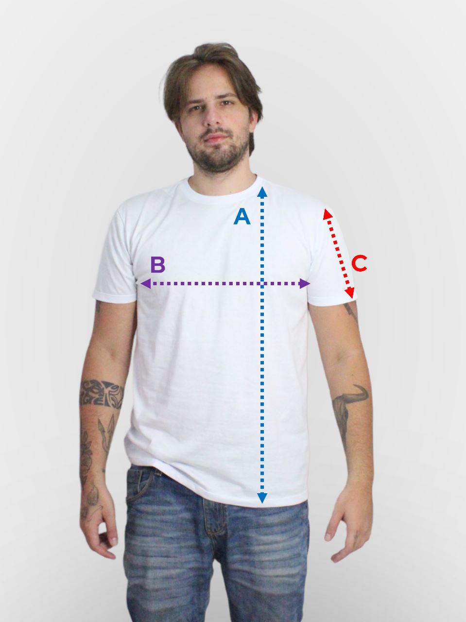 Pontos de medida da Camiseta Padrão